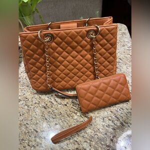 Montana West Handbags Quilted Tote Bag for Women Chain Shoulder Bag 2Pcs Set